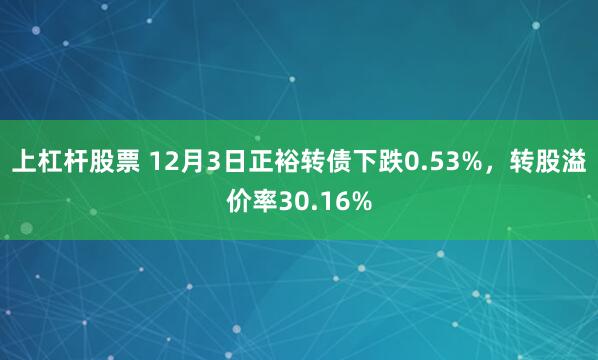 上杠杆股票 12月3日正裕转债下跌0.53%，转股溢价率30.16%