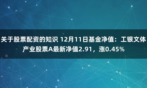 关于股票配资的知识 12月11日基金净值：工银文体产业股票A最新净值2.91，涨0.45%